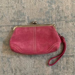 Coach clutch wristlet raspberry suede